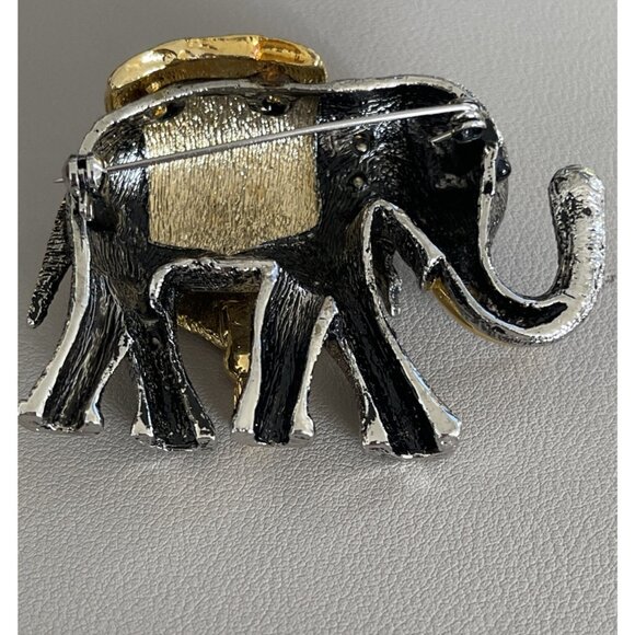 Vintage Silver Gold Tone Elephant Brooch Pin Topaz Sapphire Crystals Rhinestones - Picture 6 of 7